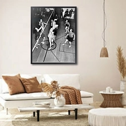 «Girls Playing Volleyball, United States, c.1949» в интерьере светлой гостиной в стиле ретро