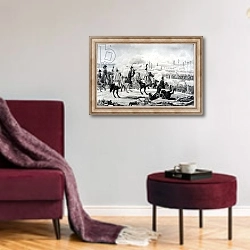 «The Battle of Brienne, 1st February 1814» в интерьере гостиной в бордовых тонах