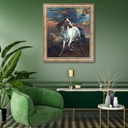 «Лошади Ахиллеса» в интерьере гостиной в зеленых тонах