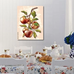 «Яблоневая ветвь с 5 красными яблоками» в интерьере кухни в стиле прованс над столом с завтраком