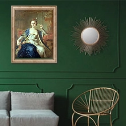 «Portrait of Mademoiselle Marie Salle 1737» в интерьере классической гостиной с зеленой стеной над диваном