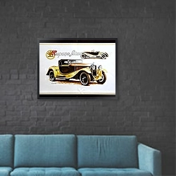 «Автомобили в искусстве 38» в интерьере в стиле лофт с черной кирпичной стеной