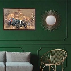 «Christmas Party at Brooklands» в интерьере классической гостиной с зеленой стеной над диваном