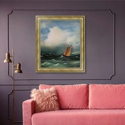 «Tempète sur la mer» в интерьере гостиной с розовым диваном