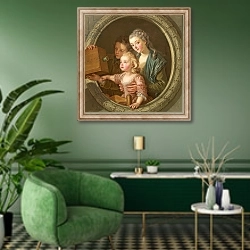 «The Camera Obscura, 1764» в интерьере гостиной в зеленых тонах