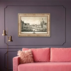 «Новый рынок в Дрездене» в интерьере гостиной с розовым диваном