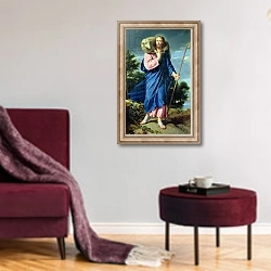 «The Good Shepherd, c.1650-60» в интерьере гостиной в бордовых тонах