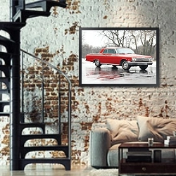 «Chevrolet Impala SS 409 '1962» в интерьере двухярусной гостиной в стиле лофт с кирпичной стеной