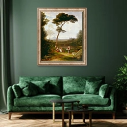 «Italian Landscape» в интерьере зеленой гостиной над диваном