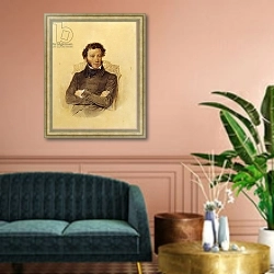 «Portrait of the Poet Aleksandr Sergeevich Pushkin, c. 1830» в интерьере классической гостиной над диваном