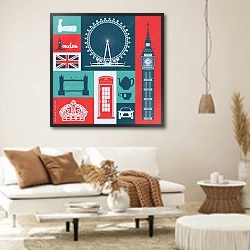 «Лондон, символы Англии 7» в интерьере светлой гостиной в стиле ретро
