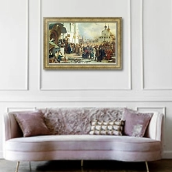 «Осада Троице-Cергиевой лавры. 1891» в интерьере гостиной в классическом стиле над диваном