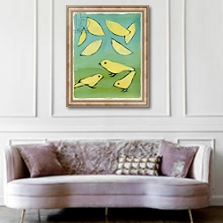 «Yellow Leaves & Birds» в интерьере гостиной в классическом стиле над диваном