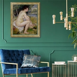 «Nude in a Landscape, 1883» в интерьере в классическом стиле с зеленой стеной