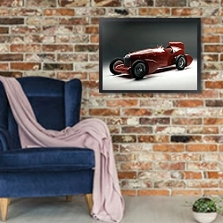 «Alfa Romeo Tipo B Aerodynamica '1934» в интерьере в стиле лофт с кирпичной стеной и синим креслом