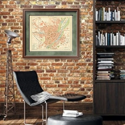 «Карта Мюнхена» в интерьере кабинета в стиле лофт с кирпичными стенами