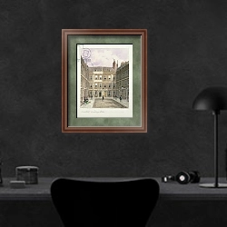«Bartlett's Buildings, Holborn, 1838» в интерьере кабинета в черных цветах над столом