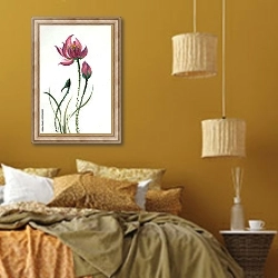 «Китайский цветок лотоса 2» в интерьере спальни  в этническом стиле в желтых тонах