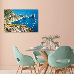 «Италия. Остров Капри. Скалы» в интерьере современной столовой в пастельных тонах