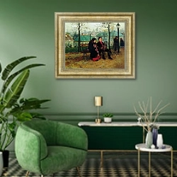 «На бульваре. 1886-1887» в интерьере гостиной в зеленых тонах