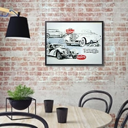 «Автомобили в искусстве 47» в интерьере кухни в стиле лофт с кирпичной стеной
