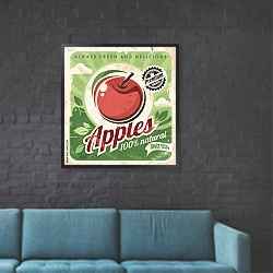 «Яблоки, ретро плакат» в интерьере в стиле лофт с черной кирпичной стеной