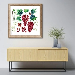 «Акварельные гроздья красного винограда» в интерьере в скандинавском стиле над тумбой