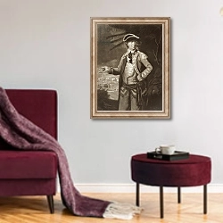 «Benedict Arnold, after a portrait of 1766 with Quebec in the background» в интерьере гостиной в бордовых тонах