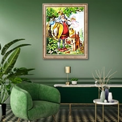 «Kings with Fairies» в интерьере гостиной в зеленых тонах
