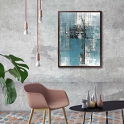 «Серо-синяя абстракция» в интерьере в стиле лофт с бетонной стеной