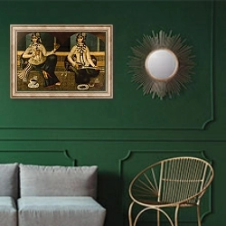 «A Qajar painting of two girls, 1811-14» в интерьере классической гостиной с зеленой стеной над диваном