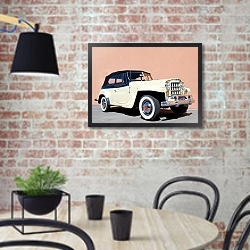 «Willys Jeepster '1948–50» в интерьере кухни в стиле лофт с кирпичной стеной