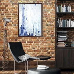 «Бело-синяя абстракция» в интерьере кабинета в стиле лофт с кирпичными стенами