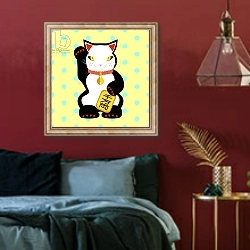 «Maneki Neko Lucky Cat» в интерьере спальни с акцентной стеной
