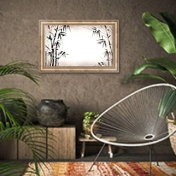 «Стебли бамбука, нарисованные тушью» в интерьере комнаты в этническом стиле