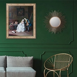 «A Lady receiving a Cavalier» в интерьере классической гостиной с зеленой стеной над диваном