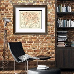«Карта Рима, конец 19 в. 2» в интерьере кабинета в стиле лофт с кирпичными стенами