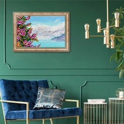 «Куст сирени и облака» в интерьере в классическом стиле с зеленой стеной