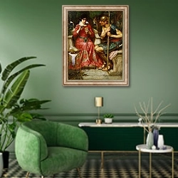 «Jason and Medea, 1907» в интерьере гостиной в зеленых тонах