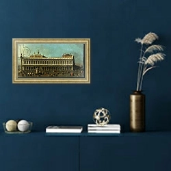 «The Library and the Piazzetta, Venice, Looking West with Numerous Figures and a Puppet Show, c.1740» в интерьере в классическом стиле в синих тонах
