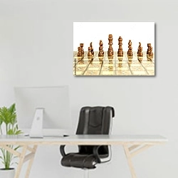 «Шахматы. Деревянные фигуры» в интерьере офиса над рабочим местом