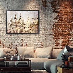 «Старинная Венеция» в интерьере гостиной в стиле лофт с кирпичной стеной