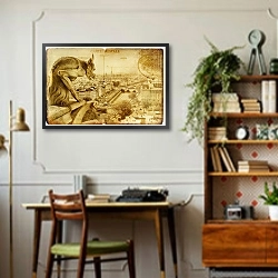 «Парижская винтажная открытка - Нотр-дам» в интерьере кабинета в стиле ретро над столом