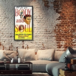 «Film Noir Poster - Body And Soul» в интерьере гостиной в стиле лофт с кирпичной стеной