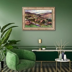 «View of Bethlehem» в интерьере гостиной в зеленых тонах