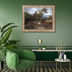 «The Return of the Ark» в интерьере гостиной в зеленых тонах