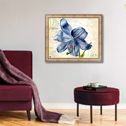 «Study of a lily, 1526» в интерьере гостиной в бордовых тонах