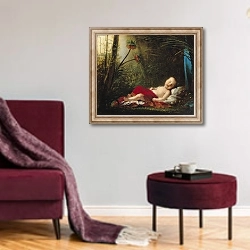 «The King of Rome, 1811» в интерьере гостиной в бордовых тонах