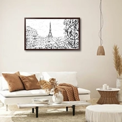 «Париж в Ч/Б рисунках #44» в интерьере светлой гостиной в стиле ретро
