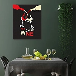 «Red, White, Wine» в интерьере столовой в зеленых тонах